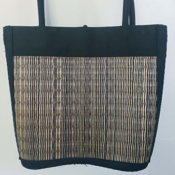 Baskets Of Cambodia Women's Reed Hard Bottom Zip Close Tote Purse Shoulder Bag - Picture 6 of 13